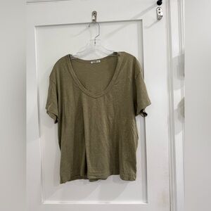 Buck Mason earthy olive green short sleeve cotton v neck (fits like L) (Read)